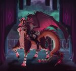 anthro anthro_on_taur antlers armor arms_tied balcony bdsm bondage bound breasts cloud corruption dandude deer deer_taur demon detailed_background dominant dominant_anthro dominant_female dragon dragon_taur duo fangs female female/female female_anthro female_taur finger_in_mouth growth hands_behind_back hi_res hooves horn hybrid hybrid_taur hypnosis implied_transformation mammal mammal_taur membrane_(anatomy) membranous_wings mid_transformation mind_control mythological_creature mythological_scalie mythology nipple_fetish nipple_piercing nipple_pinch nipple_play nipples open_mouth piercing pinch restrained scale_growth scales scalie sitting sitting_on_another sitting_on_back standing submissive submissive_female submissive_taur taur teeth transformation wings