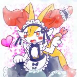1:1 2024 ambiguous_anthro ambiguous_gender annyui0611 anthro biped blush blush_stickers bow_ribbon bow_tie braixen canid clothed clothed_ambiguous clothed_anthro clothing cute_fangs digital_drawing_(artwork) digital_media_(artwork) dipstick_tail fangs food front_view generation_6_pokemon gesture heart_symbol hi_res japanese_description leaning leaning_forward looking_at_viewer maid_headdress maid_uniform mammal markings nintendo object_in_tail open_mouth open_smile pokemon pokemon_(species) portrait shrimp_(food) simple_background smile snout solo standing tail tail_markings teeth three-quarter_portrait tongue translated_description uniform waving waving_at_viewer