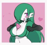 animated animated_gif big_breasts blush blush_lines bouncing_breasts breasts cleavage clothed clothing female female_humanoid gardevoir generation_3_pokemon green_hair hair heart_eyes heart_symbol humanoid long_hair looking_at_viewer nintendo one_eye_obstructed pokemon pokemon_(species) short_playtime solo white-stew