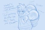 anthro ass_clapping bent_over big_butt blue_and_white bottomwear bottomwear_down butt butt_jiggle clothed clothing dialogue english_text eyelashes grin guardians_of_the_galaxy jiggling looking_at_viewer lunoversia male mammal marvel monochrome onomatopoeia pants pants_down partially_clothed procyonid raccoon rocket_raccoon shaking_butt sharp_teeth shortstack smile solo sound_effects teasing teasing_viewer teeth text twerking