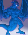 2024 2_horns 3_toes 4:5 5_fingers abs absurd_res amber_sclera animal_genitalia anthro back_wings biceps biped blue_body blue_dragon_(character) blue_dragon_(series) blue_membrane blue_wings captainjohkid claws deltoids digital_drawing_(artwork) digital_media_(artwork) digitigrade dragon european_mythology facial_spikes feet finger_claws fingers front_view full-length_portrait genital_slit genitals gradient_background grey_background head_horn hi_res horn horn_jewelry horn_ring jewelry looking_aside male membrane_(anatomy) membranous_wings monotone_body muscular muscular_anthro muscular_male mythological_creature mythological_scalie mythology nude nude_anthro nude_male obliques pecs portrait pose pupils red_sclera ring_(jewelry) scalie serratus simple_background slit_pupils snout solo spikes spikes_(anatomy) spread_wings tail tail_ridge toe_claws toes toothy_grin trapezius western_dragon wings