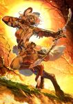 2023 accessory action_pose african_wild_dog anthro arenas_(lth935) armor arrow_(weapon) artist_name belt belt_pouch bow_(weapon) bra bracers breasts brown_body brown_fur canid canine claws clothing digital_media_(artwork) ear_piercing ear_ring feet female finger_claws fingerless_gloves foot_wraps fur gloves hair hair_accessory hair_ring handwear hi_res holding_bow_(weapon) holding_object holding_ranged_weapon holding_weapon leather leather_strap leg_armor mammal motion_blur piercing pose purple_eyes quiver_(object) ranged_weapon ring_piercing signature solo straps tail text underwear weapon wraps yamainu_ken