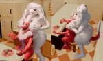 2026 3d_(artwork) 4_toes 5:3 5_fingers absurd_res adelina_the_love_dragon anthro big_breasts blender_(artwork) blue_eyes blue_nipples boss_monster_(undertale) bovid breasts butt caprine chest_tuft cookie digital_media_(artwork) dragon duo eating fangs feet female female/female fingers fluffy_ears food fur furniture goat heart_eyes heart_symbol heartlessangel3d hi_res horn kitchen mammal mythological_creature mythological_scalie mythology nipples nude one_eye_closed open_mouth pink_body pink_scales red_body red_eyes red_scales scales scalie sitting stool teeth toes toriel tuft undertale_(series) white_body white_fur wink