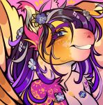 2026 accessory anthro breasts chili_peeps cinnamon_awita diamonds_(suit) draft_horse equid equine female flower flower_in_hair flower_on_head fur hair hair_accessory hi_res horse icon looking_at_viewer mammal mythological_creature mythological_equine mythology nude pegasus pink_body pink_fur plant simple_background smile smiling_at_viewer solo sparkles suit_symbol teeth trans_(lore) trans_woman_(lore) wings yellow_body yellow_fur
