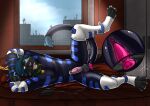 2018 anal anal_orgasm anal_penetration ankles_tied anthro arms_tied bell bell_collar black_body black_fur blue_hair bound clothing collar dated day ejaculation electrostimulation felid front_view fur glistening glistening_eyes green_collar hair hands-free hufnaar inside latex latex_clothing latex_skinsuit lying male male_anthro mammal messy_hair object_in_ass on_side open_mouth orange_eyes orgasm penetration pink_nose pink_tongue sex_toy sex_toy_in_ass sex_toy_insertion sige skinsuit slim_anthro slim_male solo tight_clothing tongue vibrator vibrator_in_ass whiskers window