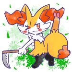1:1 2024 :3 ambiguous_anthro ambiguous_gender annyui0611 anthro biped blush blush_stickers braixen canid digital_drawing_(artwork) digital_media_(artwork) digitigrade dipstick_tail food full-length_portrait generation_6_pokemon hi_res holding_sickle japanese_description leaning leaning_forward looking_at_viewer looking_back looking_back_at_viewer mammal markings nintendo object_in_tail one_eye_closed pokemon pokemon_(species) portrait shrimp_(food) sickle simple_background solo standing tail tail_markings translated_description wink winking_at_viewer