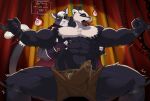 abs anthro aroused aroused_by_another aroused_face aroused_male aroused_smile badger balls_outline barazoku bdsm bedroom_eyes biceps big_bulge big_muscles big_pecs black_body black_fur bodily_fluids bondage bottomwear bound breath brown_bottomwear brown_clothing brown_shorts bulge bulge_focus cape chain chest_fondling chest_grab claws clothed clothing crotch_focus cuff_(restraint) cum cum_drip cum_dripping_from_penis cum_in_clothing cum_in_pants cum_on_own_penis cum_on_penis cum_on_self cum_through_clothing cum_through_pants curtains defeat defeat_sex defeated defeated_villain demon detailed_bulge dialogue domestic_cat dominant dominant_anthro dominant_male domination/submission dripping duo ejaculating_on_self ejaculation english_text erection erection_under_clothing erection_under_shorts felid feline felis fingerless_gloves flirting flirting_look fur genital_fluids genital_outline genitals gloves grabbing_another grabbing_from_behind grabbing_partner grey_body grey_fur grope hair handcuffs handwear henchman henchmen hi_res holding_another holding_chest holding_from_behind holding_partner larger_anthro larger_male larger_sub low-angle_view male male/male mammal manly metal_cuffs muscular muscular_anthro muscular_arms muscular_male muscular_thighs mustelid musteline narrowed_eyes nhstonk orgasm orgasm_face panting pecs penis penis_outline purple_cape purple_clothing purple_fingerless_gloves purple_gloves purple_handwear red_curtains restrained restrained_arms restraints rubbing_chest secretly_loves_it seduced seductive shackles shorts shorts_only size_difference smaller_anthro smaller_male speech_bubble spotlight spread_legs spreading stroking_chest submissive submissive_anthro submissive_male supervillain supervillain_costume tail teasing teasing_partner tenting text thick_arms thick_thighs thug topless topless_anthro topless_male tough_guy villainous wet wet_bottomwear wet_clothing wet_shorts white_body white_fur white_hair