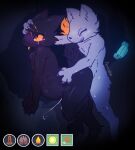ahegao anal anal_orgasm anal_penetration anthro anthro_on_anthro black_body blood blood_on_face blue_eyes blush bodily_fluids casualties:_unknown cave claws crying cum cum_in_ass cum_inflation cum_inside cumflated_belly duo ejaculation expie_(gunsawian) floranbin from_behind_position game_ui gameplay_mechanics genital_fluids grey_body gunsawian hands-free heart_eyes heart_symbol hi_res inflation looking_pleasured male male/male male_anthro milky_(gunsawian) moodles open_mouth orange_eyes orgasm paws penetration scratches sex sweat tears tongue tongue_out white_body x-ray_view