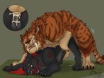 4:3 anal anal_penetration animal_genitalia animal_penis balls black_body black_fur bodily_fluids bound butt canine_genitalia canine_penis claws close-up clothing cum cum_drip cum_in_ass cum_inside cumshot doggystyle dripping duo ejaculation erection fangs felid feral feral_on_feral feral_penetrated feral_penetrating feral_penetrating_feral from_behind_position fur genital_fluids genitals hair hi_res humping knot looking_pleasured male male/male male_penetrated male_penetrating male_penetrating_male mammal markings mounting nude open_mouth orange_body orange_fur pantherine penetration penis precum rear_view rhox sex shaded shaded_line_art simple_background smile striped_body stripes tail teeth tiger toe_claws tongue tongue_out