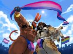 3_fingers 5_fingers abs absurd_res anthro anthro_on_anthro armpit_hair balls_outline bentayga bisexual_pride_colors body_hair brown_mane bulge chest_hair clothed clothed_anthro clothed_male clothing detailed_bulge duo egyptian_mythology fangs felid fingers fur genital_outline grin hi_res humanoid_hands jockstrap lesbian_pride_colors lgbt_pride male male/male mammal mane markings middle_eastern_mythology muscular muscular_anthro muscular_male mythology navel nipples penis_outline prehistoric_species pride_colors pubes rainbow_flag rainbow_pride_flag rainbow_symbol red_body saber-toothed_tiger sabertooth_(anatomy) senbeef set_(species) smile smilodon spots spotted_body spotted_fur tail tan_body tan_fur teeth underwear vein veiny_muscles