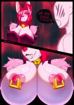 absurd_res alternative_fashion anthro areola asian_clothing bare_breasts bare_shoulders bell bell_collar big_breasts big_nipples bra_strap_showing_(meme) breasts canid canine clothing clothing_aside collar colored colored_line_art comic comic_panel cyberpunk dialogue digital_media_(artwork) east_asian_clothing english_text eyelashes eyeshadow female female_anthro fluffy fluffy_chest fluffy_ears fluffy_shoulders fox front_view gold_bell gold_nipple_piercing goth gradient_background hair hair_over_eye headshot_portrait heart_nipples heart_nose heart_symbol hi_res highlights_(coloring) huge_breasts humanoid japanese_clothing kimono makeup mammal meme nipple_piercing nipple_ring nipples piercing pink_areola pink_body portrait red_hair ring_piercing rushinda_streamer rushinda_the_chaotic_fox shaded simple_background smile smiling_at_viewer solo speech_bubble straps teeth teeth_showing text the_saver1