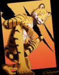 3d_(artwork) abs anthro beastars bengal_tiger bill_(beastars) cel_shading claws covering covering_crotch crouching digital_media_(artwork) feet felid hi_res male mammal muscular muscular_male nude nude_male pantherine shaded signature smile solo tail tasteful_nudity tiger toe_claws vermilionrenderworks