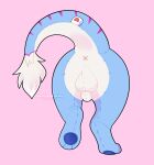 animal_genitalia anus backsack balls blue_body dragon feral genitals hi_res male mythological_creature mythological_scalie mythology noodlethings okifur plushie red_stripes scalie sheath solo stitch_(sewing) stripes