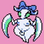1:1 2026 accessory anthro areola arthropod bald balls belly big_butt blue_areola blue_bow blue_nipples blue_penis bow_ribbon breasts butt clothing compound_eyes deltarune digital_media_(artwork) erection eyelashes femboy genitals green_eyes hi_res huge_thighs humanoid_genitalia humanoid_penis insect looking_at_viewer male mantis mantis_(deltarune) mantis_arms micropenis moobs moronicpixels navel nipples nude overweight overweight_anthro overweight_male penis pixel_(artwork) ribbons simple_background slightly_chubby small_penis solo thick_thighs undertale_(series) white_body wide_hips