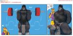 anthro balls big_penis blue_background blush bodily_fluids bottomless bottomless_anthro bottomless_male bottomwear cheetah clenched_teeth clothed clothing comic dasyurid dasyuromorph digital_media_(artwork) duo emilio_(maychin) erection exercise eyebrows felid feline flaccid footwear fur genitals hair hi_res huge_penis humanoid_genitalia humanoid_penis looking_at_another looking_at_genitalia looking_at_penis male male/male mammal markings marsupial maychin muscular muscular_anthro muscular_male pants paul_(maychin) penis pubes rope shirt simple_background socks spots spotted_body sweat sweatdrop tank_top tasmanian_devil teeth thought_bubble topwear vein veiny_penis weightlifting workout