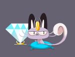 alolan_form alolan_meowth ambiguous_gender coin diamond_(gem) english_description feral fur gem generation_1_pokemon generation_7_pokemon gold_(metal) gold_coin grey_background julesdrawz meowth nintendo paws pointy_ears pokemon pokemon_(species) pupils purple_body purple_fur regional_form_(pokemon) simple_background sitting_on_pillow slit_pupils solo tail