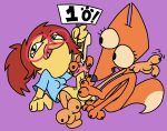 2025 2_toes 3_toes anthro avian baggy_(character) balls biped bird bodily_fluids bottomless canid canine chicken clothed clothing creoquedibujo cum cum_from_penis digital_media_(artwork) duo ejaculation erection eyewear feet female foot_fetish foot_play footjob fox galliform genital_fluids genitals glasses gynomorph gynomorph/female hair hi_res intersex intersex/female mammal nude open_mouth orgasm pau_(creoquedibujo) paws penis phasianid ponytail purple_background rating_card sex shirt simple_background tail toes topwear