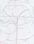 2024 anthro belly belly_expansion big_belly big_breasts big_butt body_expansion bottomwear breast_expansion breasts butt butt_expanion canid canine canis clothed clothing comic coyote deep_navel expansion female fur gloves hair handwear hat headgear headwear hi_res huge_belly huge_breasts huge_butt huge_thighs hyper hyper_belly hyper_breasts inflation jacket june_coyote kissing mammal navel obese obese_anthro obese_female obscured_eyes open_mouth overweight overweight_anthro overweight_female shorts sketch solo thick_thighs topwear traditional_media_(artwork) virus-20 weight_gain wide_hips