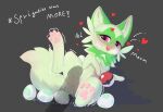2026 absurd_res after_oviposition animal_noises anus blush bodily_fluids cheek_tuft digital_drawing_(artwork) digital_media_(artwork) egg english_text facial_tuft feet female female_feral feral fur fur_tuft generation_9_pokemon genital_fluids genitals grey_background grey_body grey_fur heart_in_mouth heart_symbol hearts_around_head hi_res hindpaw information looking_at_another lunargent lying meow monotone_body monotone_fur neck_tuft nintendo on_back open_mouth paws penis_silhouette pokeball pokemon pokemon_(species) pokemon_egg purple_eyes quadruped rear_view shaded shaking simple_background soft_shading solo sprigatito text tremble_lines trembling tuft vaginal_fluids vulva