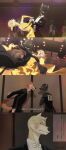2018 2nckw3i angry anthro ballroom_e_youkoso blurred_background canid canine canis clothing dancing deer dialogue digital_drawing_(artwork) digital_media_(artwork) domestic_dog dress duo eyes_closed female gradient_background group hair hand_holding happy hi_res male mammal multiple_scenes signature simple_background smile solo suit text wolf yellow_clothing yellow_dress