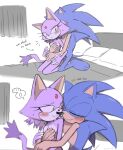 anthro barefoot bed bedroom biped blaze_the_cat blush breasts colored domestic_cat duo eulipotyphlan feet felid feline felis female furniture hair_down hand_on_breast hedgehog hero hug male male/female mammal naturally_censored nude nude_anthro nude_female nuzzling princess romantic romantic_couple royalty sega smile sonic_the_hedgehog sonic_the_hedgehog_(series) speech_bubble toes yeoon