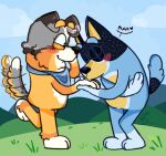 2026 4_fingers afterimage ankle_tuft anthro anthro_on_anthro arms_bent australian_cattle_dog australian_shepherd bandit_heeler bent_leg big_eyes black_body black_ears black_eyes black_fur black_heart black_markings black_nose black_spots black_tail blue_eyebrows blue_markings blue_sky blue_tail bluey_(series) blush blush_lines blushing_profusely calypso_(bluey) canid canine canis cattledog cheek_tuft closed_smile cloud dark_body dark_fur dark_markings day detailed_background digital_drawing_(artwork) digital_media_(artwork) domestic_dog duo eyebrows eyelashes eyes_closed facial_tuft female fingers floating_eyebrows floppy_ears folded_ears fur fur_tuft gabgabfelis glistening glistening_body glistening_ears glistening_eyelids glistening_fur glistening_nose gloves_(marking) grass grey_body grey_ears grey_fur grey_tail half-closed_eyes hand_holding head_tuft heart_pupils heart_symbol herding_dog hi_res hill humanoid_hands intraspecies iris kerchief kerchief_only leaning leaning_forward leg_markings leg_tuft light_body light_fur light_markings looking_at_another looking_at_partner male mammal markings mature_anthro mature_female mature_male mostly_nude mostly_nude_anthro mostly_nude_female motion_lines mouth_closed multicolored_body multicolored_ears multicolored_fur multicolored_kerchief multicolored_neckerchief multicolored_tail narrowed_eyes neckerchief neckerchief_only neckwear nude nude_anthro nude_male on_one_leg orange_body orange_eyebrows orange_fur orange_tail outside pastoral_dog pattern_kerchief pattern_neckerchief plant plantigrade pointy_ears prick_ears red_blush romantic romantic_couple sheepdog signature sky smile smiling_at_another smiling_at_partner snout socks_(marking) sound_effects spots spotted_kerchief spotted_markings spotted_neckerchief spotted_tail standing straight_leg tail tail_markings tail_motion tailwag thick_eyebrows tuft two_tone_ears two_tone_kerchief two_tone_neckerchief white_body white_clouds white_fur white_heart white_markings white_sclera white_tail yellow_body yellow_fur yellow_inner_ear