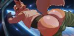 2026 5_fingers anthro arm_tuft balls barely_visible_balls barely_visible_genitalia big_butt black_clothing black_gloves black_handwear black_nose bottomwear bottomwear_down bubble_butt bulge butt butt_tuft canid canine cheek_tuft clothed clothing cosmic_background digital_media_(artwork) dipstick_tail eyebrows facial_tuft fingers fox fox_mccloud fur genitals glitter_galaxia gloves green_bottomwear green_clothing green_eyes green_pants green_topwear handwear hi_res looking_at_viewer looking_back looking_back_at_viewer male male_anthro mammal markings multicolored_body multicolored_fur multicolored_tail nintendo no_underwear open_mouth orange_body orange_ears orange_fur orange_tail pants pants_down partially_clothed partially_clothed_anthro partially_clothed_male perineum raised_tail rear_view solo space space_background star_fox tail tail_markings tail_tuft tan_balls tan_body tan_eyebrows tan_fur tan_perineum tan_tail topwear tuft white_clothing white_topwear