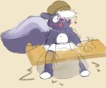 2025 3_fingers ambiguous_gender animal_crossing anthro bag big_diaper blush blush_lines bodily_fluids brown_clothing brown_hat brown_headwear clothed clothing colored_sketch diaper excessive_feces featureless_feet feces feet fingers flying_sweatdrops full-length_portrait fur furniture gloves_(marking) grey_body grey_fur grey_tail hands_on_table hat headgear headwear heart_symbol hyper hyper_feces hyper_soiling inner_ear_fluff kicks_(animal_crossing) leg_markings mammal markings mephitid motion_lines multicolored_body multicolored_fur multicolored_tail nintendo onesydoo_(artist) open_mouth pink_nose pooping portrait purple_body purple_ears purple_fur purple_inner_ear purple_inner_ear_fluff purple_tail shaking simple_background sketch skunk snaggle_tooth socks_(marking) soiled_diaper soiling soiling_diaper solo standing surprised sweat sweatdrop table tail tan_background three-quarter_view trembling tuft unclean_diaper used_diaper using_diaper wearing_diaper white_body white_fur x-ray_view