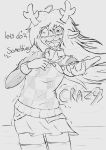 absurd_res anthro antlers bodily_fluids bottomwear buckteeth clothed clothing clutching_chest crazy_eyes creepy creepy_face creepy_smile crying deer deltarune distressed female freckles hair hi_res horn insane looking_at_viewer mammal messy_hair monochrome noelle_holiday offering_hand partially_submerged shaking sketch skirt smile snowgrave solo spoiler standing_in_water sweater tears teeth topwear undertale_(series) vexxyvex water wind