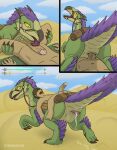 after_sex animal_genitalia beak bestiality bird_wyvern bodily_fluids bridle capcom cloaca cloacal cloacal_penetration comic cum cum_in_cloaca cum_inside cum_on_ground cum_trail desert detailed_background dinosaur duo exhausted feathers female female_feral feral feral_penetrated gameplay_mechanics genital_fluids genitals green_body gui hair health_bar hi_res horn human human_on_feral human_penetrating human_penetrating_feral interspecies larger_female larger_feral larger_penetrated leaking_cum licking looking_at_another looking_at_partner looking_up male male/female male_human male_on_feral mammal monster_hunter mount mount/rider_relations nude open_mouth oral penetration penile penile_penetration penis penis_in_cloaca penis_lick prehistoric_species pubic_boot purple_hair raised_tail reins reptile saddle scalie seikret sex size_difference smaller_human smaller_male stamina_bar strohdelfin sweat tail tailbutt thick_tail tongue tongue_out yellow_eyes yellow_sclera