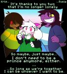 2025 ambiguous_gender anthro apollysabyss blush bovid caprine clothing darkner deltarune digital_media_(artwork) english_text eyewear female fur glasses goat green_clothing green_eyewear green_glasses green_sweater green_topwear group hand_on_shoulder hi_res horn human kris_dreemurr lgbt_pride mammal monster nonbinary_(lore) pink_eyes pink_horn pink_ribbon pride_colors ralsei susie_(deltarune) sweater text topwear trans_(lore) trans_woman_(lore) transgender_pride_colors trio undertale_(series) white_body white_fur white_ribbon