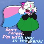 1:1 2025 anthro apollysabyss blue_ribbon bovid caprine clothing darkner deltarune digital_media_(artwork) english_text eyewear female footwear fur glasses goat green_clothing green_eyewear green_glasses green_sweater green_topwear hi_res horn lgbt_pride mammal one_eye_closed pink_eyes pink_horn pink_ribbon pride_colors ralsei socks solo stirrup_socks sweater text topwear trans_(lore) trans_woman_(lore) transgender_pride_colors undertale_(series) white_body white_fur white_ribbon wink
