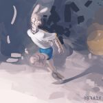 1:1 2023 7b7a2f absurd_res anthro artist_name biped blue_bottomwear blue_clothing blue_shorts bottomwear clothed clothed_anthro clothed_male clothing digital_media_(artwork) equid equine hi_res long_ears looking_back male male_anthro mammal running shirt shorts simple_background solo striped_body stripes t-shirt text textured_background three-quarter_view topwear white_clothing white_shirt white_t-shirt white_topwear zebra