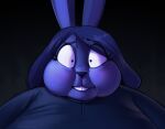 2024 anthro big_cheeks black_eyebrows black_eyes blue_body blue_clothing blue_ears blue_hair blue_inner_ear blue_nose blue_shirt blue_topwear blue_tracksuit blueberry_inflation buckteeth cheek_expansion chell_(chipchell) chipchell clothing colored digital_media_(artwork) eyebrows eyelashes female hair headshot_portrait huge_cheeks inflation lagomorph leporid mammal portrait rabbit shaded shirt solo swollen_cheeks teeth topwear tracksuit trans_(lore) trans_woman_(lore) worried