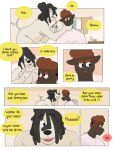2026 3:4 accessory anthro anton_(p_rindustries) black_body black_fur black_hair blush brown_eyes canid canine canis comic dialogue domestic_dog dreadlocks duo ear_piercing english_text eyebrows felid floppy_ears frown fur gale_(p_rindustries) gauged_ear hair hair_accessory hair_over_eye hair_over_eyes hair_ring hair_trimming heart_symbol herding_dog hi_res looking_away male mammal mastectomy_scar nude p_rindustries pantherine pastoral_dog personal_grooming piercing red_hair scar scissors scruffy sheepdog sitting smile standing styling_hair tail tail_motion tailwag text tongue towel trans_(lore) trans_man_(lore) trimming_(grooming) visibly_trans whisker_spots white_body white_fur