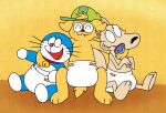 anthro canid canine canis clean_diaper clothed clothing diaper diaper_only digital_media_(artwork) domestic_cat domestic_dog doraemon doraemon_(character) felid feline felis front_view group hi_res macropod male mammal marsupial mrvonfuzzlebutt nickelodeon rocko's_modern_life rocko_rama sitting topless trio wallaby wearing_diaper