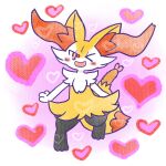 1:1 2024 ambiguous_anthro ambiguous_gender annyui0611 anthro biped blush blush_stickers braixen canid digital_drawing_(artwork) digital_media_(artwork) digitigrade dipstick_tail food full-length_portrait generation_6_pokemon heart_symbol hi_res japanese_description looking_at_viewer mammal markings nintendo no_pupils object_in_tail on_one_leg one_eye_closed open_mouth open_smile pokemon pokemon_(species) portrait shrimp_(food) simple_background smile snout solo standing tail tail_markings textured translated_description wink winking_at_viewer