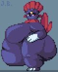 2021 anthro belly belly_overhang big_belly big_breasts big_butt big_navel black_body breasts butt digital_media_(artwork) featureless_breasts female forehead_gem full-length_portrait gem generation_4_pokemon grey_background hair huge_belly huge_breasts huge_butt jellybru looking_at_viewer mammal morbidly_obese morbidly_obese_anthro morbidly_obese_female navel nintendo nude obese obese_anthro obese_female overweight overweight_anthro overweight_female pixel_(artwork) pokemon pokemon_(species) pokemorph portrait red_eyes red_hair side_view signature simple_background solo standing tail thick_thighs weavile