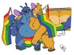 2026 2_penises 4_arms 4_fingers 4_toes 6/26 absurd_res alien antennae_(anatomy) anthro anthro_on_anthro arm_around_shoulders belly big_belly big_bulge big_penis biped black_finger_claws black_glans black_nipples black_nose black_toe_claws blue_body brown_claws brown_nose brown_toe_claws bulge butt butt_grab claws clothed clothing countershade_butt countershade_face countershade_torso countershading digital_drawing_(artwork) digital_media_(artwork) dipstick_antennae disney duo erection experiment_(lilo_and_stitch) eyebrows eyes_closed feet finger_claws fingers flag flag_(object) flat_colors flip_flops footwear genitals glans green_clothing green_flip_flops green_footwear hand_on_another's_butt hand_on_another's_penis hand_on_another's_shoulder hand_on_butt hand_on_penis hand_on_shoulder hi_res holding_flag holding_object humanoid_genitalia humanoid_penis intraspecies jockstrap jockstrap_only kissing lgbt_pride lgbt_pride_month lilo_and_stitch male male/male male_anthro maxpany monotone_background moobs multi_arm multi_genitalia multi_limb multi_penis multicolored_antennae multicolored_body multicolored_jockstrap navel nipples open_mouth open_smile overweight overweight_anthro overweight_male penis penis_grab penis_poking_out pink_inner_ear pink_tongue plantigrade pride_color_clothing pride_color_jockstrap pride_color_underwear pride_colors rainbow_flag rainbow_jockstrap rainbow_pride_clothing rainbow_pride_flag rainbow_pride_underwear rainbow_symbol reuben_(lilo_and_stitch) sandals shoes signature simple_background smile standing stitch_(lilo_and_stitch) tan_body tan_countershading teeth toe_claws toes tongue topless topless_anthro topless_male underwear underwear_only white_background yellow_body