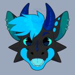 1:1 anthro black_body blue_body blue_eyes blue_hair blue_tongue character_request dragon hair headshot_portrait hi_res male mythological_creature mythological_scalie mythology noodlethings portrait scalie solo tongue