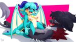 absurd_res anthro back_wings bere_dolly_art bere_nsfw black_body black_fur black_sclera blue_body blue_hair blue_horn blue_skin cowgirl_position critters_(poppy_playtime) daydream_critters dragon duo eyewear fangs female from_front_position fur glasses hair hi_res horn jewelry lying male mob_entertainment mythological_creature mythological_scalie mythology neck_tuft necklace nightmare_critters nipples on_bottom on_top pink_nipples poppy_playtime pupils scalie sex slurpee_sally_(daydream_critters) smiling_critters teeth tuft white_eyes white_pupils winged_dragon wings