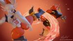 16:9 3d_(artwork) abs anthro avian big_breasts blaziken blender_(artwork) bottomwear breasts cinderace clothed clothing digital_media_(artwork) digitigrade feet female fight fire generation_3_pokemon generation_8_pokemon hi_res hiddenmask18 kick lagomorph leporid mammal muscular nintendo pokemon pokemon_(species) rabbit shorts sparks talons text toes url widescreen