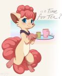absurd_res ambiguous_gender ayapup canid canine container cup english_text female_(lore) feral fox generation_1_pokemon hi_res hybrid_pokemon maiden mammal mug ninetales nintendo pix_(ayapup) pokemon pokemon_(species) servant solo text trans_(lore) trans_woman_(lore) tray true_fox vulpix