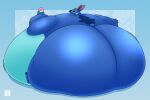 2026 alien anthro balloonedbird belly big_belly big_butt big_nose black_eyes blue_background blue_body blue_border blue_nose blue_tail border butt chubby_cheeks colored dessert digital_media_(artwork) disney empty_eyes experiment_(lilo_and_stitch) food hi_res holding_food holding_object huge_belly huge_butt hyper hyper_belly hyper_butt immobile lilo_and_stitch looking_at_viewer looking_back looking_back_at_viewer male morbidly_obese morbidly_obese_anthro morbidly_obese_male motion_lines multicolored_body obese obese_anthro obese_male overweight overweight_anthro overweight_male purple_inner_ear scut_tail shaded shaved_ice short_tail signature simple_background sitting smile smiling_at_viewer solo stitch_(lilo_and_stitch) tail two_tone_body weight_gain
