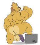 2025 absurd_res alien antennae_(anatomy) anthro anthrofied backsack balls biceps biped bloated block brown_markings butt digital_drawing_(artwork) digital_media_(artwork) dipstick_antennae disney experiment_(lilo_and_stitch) eyes_closed flexing genitals head_markings hi_res humanoid_genitalia humanoid_penis lilo_and_stitch male markings maxpany multicolored_antennae muscular muscular_anthro muscular_male occipital_markings open_mouth open_smile penis purple_penis rear_view reuben_(lilo_and_stitch) signature simple_background small_tail smile solo standing tail white_background yellow_balls yellow_body