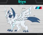 2026 3_toes absurd_res ambiguous_gender blue_eyes chloe-dog claws cybernetic_arm cybernetic_limb digital_drawing_(artwork) digital_media_(artwork) feet feral fur generation_6_pokemon hair heterochromia hi_res horn male_(lore) mega_absol mega_evolution model_sheet nintendo pokemon pokemon_(species) red_eyes scar solo standing styx_(blue-wolfy) tail toe_claws toes white_body white_fur white_hair wings