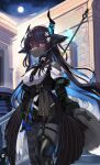 absurd_res accessory alternate_species anthro asymmetrical_clothing belt black_body black_clothing black_dress black_fur black_hair blue_hair blush breasts canid canine closed_smile clothed clothing curvy_figure dipstick_tail dress female fox front_view fully_clothed fur furrification hair hair_accessory hi_res hololive hololive_en horn hourglass_figure kemo_yuki long_hair looking_at_viewer mammal markings mouth_closed multicolored_hair nerissa_ravencroft night outside purple_eyes smile solo staff standing tail tail_markings two_tone_hair vtuber