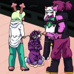 1:1 anthro antlers balls bangs belt big_penis blush blush_lines bodily_fluids boots bovid caprine clothing darkner deer deltarune elemental_creature erection erection_under_clothing exhibitionism eyewear flora_fauna footwear freckled_face freckles genital_fluids genitals glasses goat golden_shower group gynomorph hair hooves horn intersex kneeling looking_at_another looking_up_at_another magik_woman mammal new_world_deer noelle_holiday nonbinary_(lore) open_belt open_mouth peeing peeing_on_another peeing_together penis plant poncho ponytail public_urination ralsei red_nose reindeer scalie scarf seth_(deltarune) seven_flowers shoes small_penis stirrups susie_(deltarune) trans_(lore) trans_woman_(lore) undertale_(series) urine urine_on_chest urine_on_clothing urine_on_face urine_pool watersports wet_hair