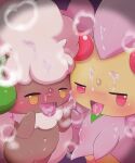 2023 anthro badwingm biped blush bodily_fluids brown_body cherrim cum cum_on_belly cum_on_body cum_on_face cum_on_tongue digital_drawing_(artwork) digital_media_(artwork) duo elemental_creature female female_anthro flora_fauna flower flower_creature fur generation_4_pokemon generation_5_pokemon genital_fluids half-closed_eyes hand_holding heart_in_pupils hi_res high-angle_view multicolored_body narrowed_eyes nintendo open_mouth pink_body pink_eyes plant plantigrade pokemon pokemon_(species) saliva shaded side_view soft_shading standing steam sunshine_form_cherrim tongue tongue_out two_tone_body whimsicott white_body white_fur white_wool wool_(fur) yellow_body yellow_eyes
