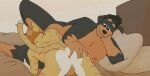2026 age_difference anthro bed black_body black_fur black_hair black_nose brown_body brown_fur canid canine canis chuck_(p_rindustries) dobermann domestic_cat domestic_dog duo facial_hair felid feline felis fellatio fur furniture hair hand_on_butt hand_on_cheek hand_on_leg hi_res long_tail lying male male_anthro mammal mature_anthro mature_male mohawk mustache nude oral p_rindustries penile pink_nose pinscher sex smile striped_body striped_fur stripes tail tan_body tan_fur white_body white_fur will_(p_rindustries)
